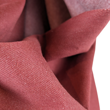 Load image into Gallery viewer, Red organic cotton Denim fabric with flannel back draped view