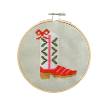 Load image into Gallery viewer, Christmas Cowboy Boot Cross Stitch Kit