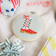 Load image into Gallery viewer, Christmas Cowboy Boot Cross Stitch Kit