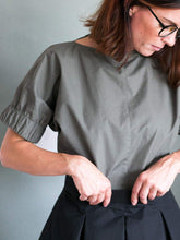 Load image into Gallery viewer, The Assembly Line Sewing Pattern. Model Wearing The Cuff Top