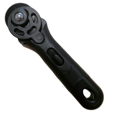 Load image into Gallery viewer, Diagonal lay of black plastic rotary cutter by LDH scissors. 45mm blade.