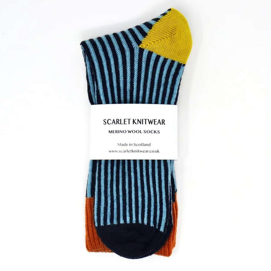 Pale Blue/Navy Stripe Merino Socks UK6-11