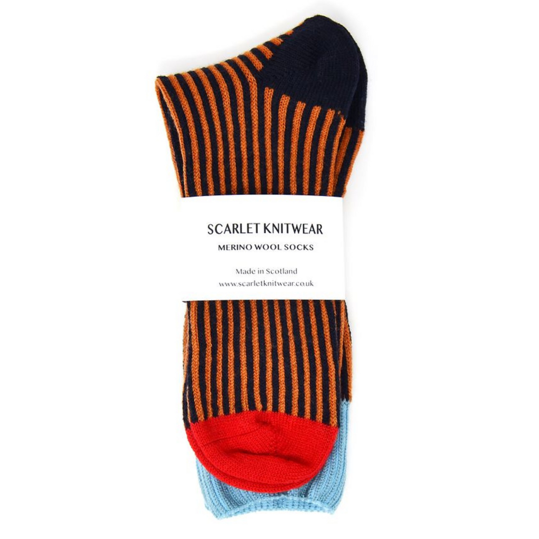 Orange/Navy Stripe Merino Socks UK6-11