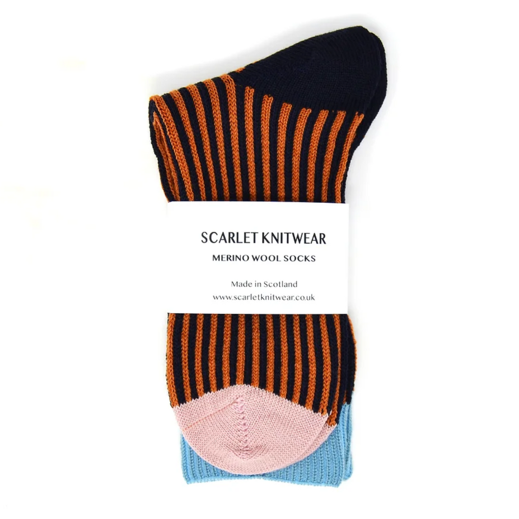 Rust/Navy Merino Socks UK4-7