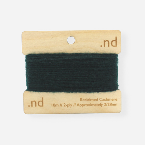 Dark Green reclaimed / recycled 100% cashmere mending yarn. 10m wound horizontally onto bespoke laser cut and branded ply. Approximately 2/28nm. perfect weight for visible and invisible mending, darning and Swiss darning knitwear repairs. Made by Second Cashmere at Bawn Glasgow