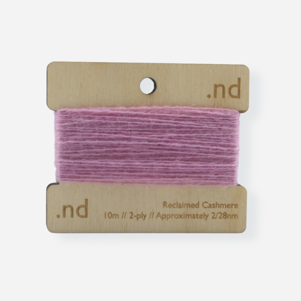 Baby Pink reclaimed / recycled 100% cashmere mending yarn. 10m wound horizontally onto bespoke laser cut and branded ply. Approximately 2/28nm. perfect weight for visible and invisible mending, darning and Swiss darning knitwear repairs. Made by Second Cashmere at Bawn Glasgow