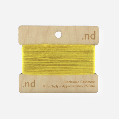 Bright Yellow reclaimed / recycled 100% cashmere mending yarn. 10m wound horizontally onto bespoke laser cut and branded ply. Approximately 2/28nm. perfect weight for visible and invisible mending, darning and Swiss darning knitwear repairs. Made by Second Cashmere at Bawn Glasgow