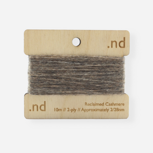 Grey Brown  reclaimed / recycled 100% cashmere mending yarn. 10m wound horizontally onto bespoke laser cut and branded ply. Approximately 2/28nm. perfect weight for visible and invisible mending, darning and Swiss darning knitwear repairs. Made by Second Cashmere at Bawn Glasgow