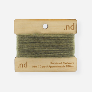 Moss green  reclaimed / recycled 100% cashmere mending yarn. 10m wound horizontally onto bespoke laser cut and branded ply. Approximately 2/28nm. perfect weight for visible and invisible mending, darning and Swiss darning knitwear repairs. Made by Second Cashmere at Bawn Glasgow