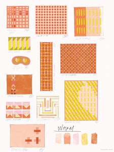 Quilted Home sketch book ideas for quilted textiles, orange, pink, yellow colour scheme