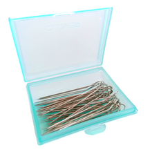 Load image into Gallery viewer, 40 stainless steel fork pins in blue plastic box
