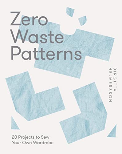 zero waste clothing pattern book by Birgitta Helmersson, Front Cover, blue pattern pieces on white with grey text. 