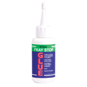 Hi-Tack Fray Stop Glue used for button holes. Small white bottle. 