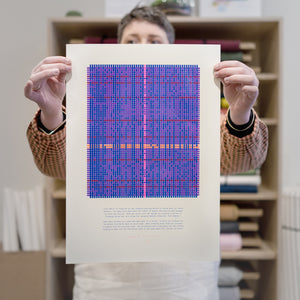 Bevan of Bawn holding up a copy of the limited edition riso print graphic made in collaboration with Ploterre using publicly available data from Glasgow City Council. Location of Photo is 613 Pollokshaws Road, Glasgow. 